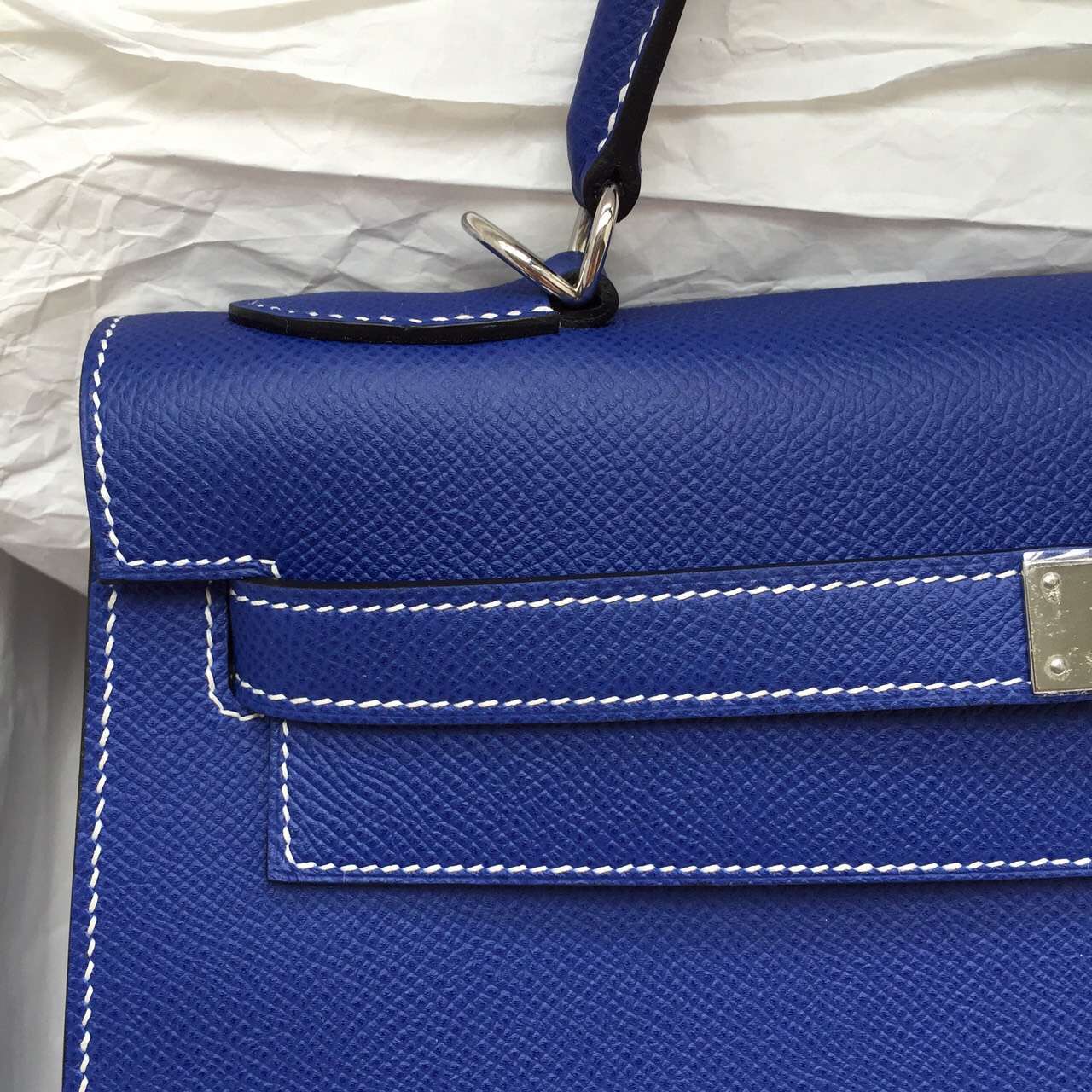 Discount Hermes 7T Blue Electric Sellier Epsom Leather Kelly Bag Handbag 32CM