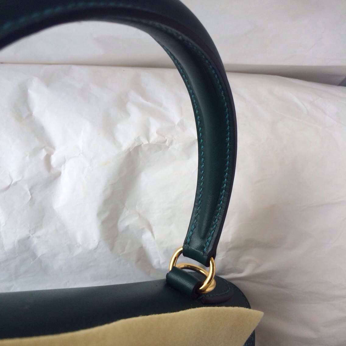 Hand Stitching Dark Green Box Calf Leather Kelly Bag 28cm Sellier Gold Hardware
