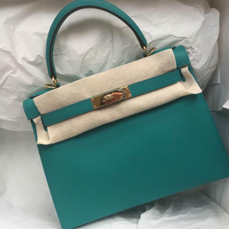Hermes Kelly Bag Sellier 7F Lagon Color Epsom Leather Ladies Tote