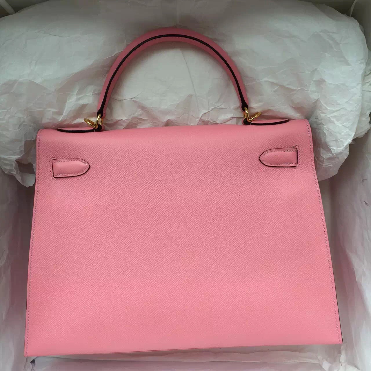 2015 New Handbag Hermes 1Q Rose Confetti Epsom Leather Sellier Kelly 32CM Gold Hardware