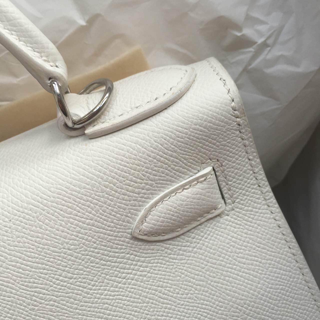 28cm White Epsom Calfskin Leather Hermes Kelly Bag Sellier White &#038; Gold Hardware