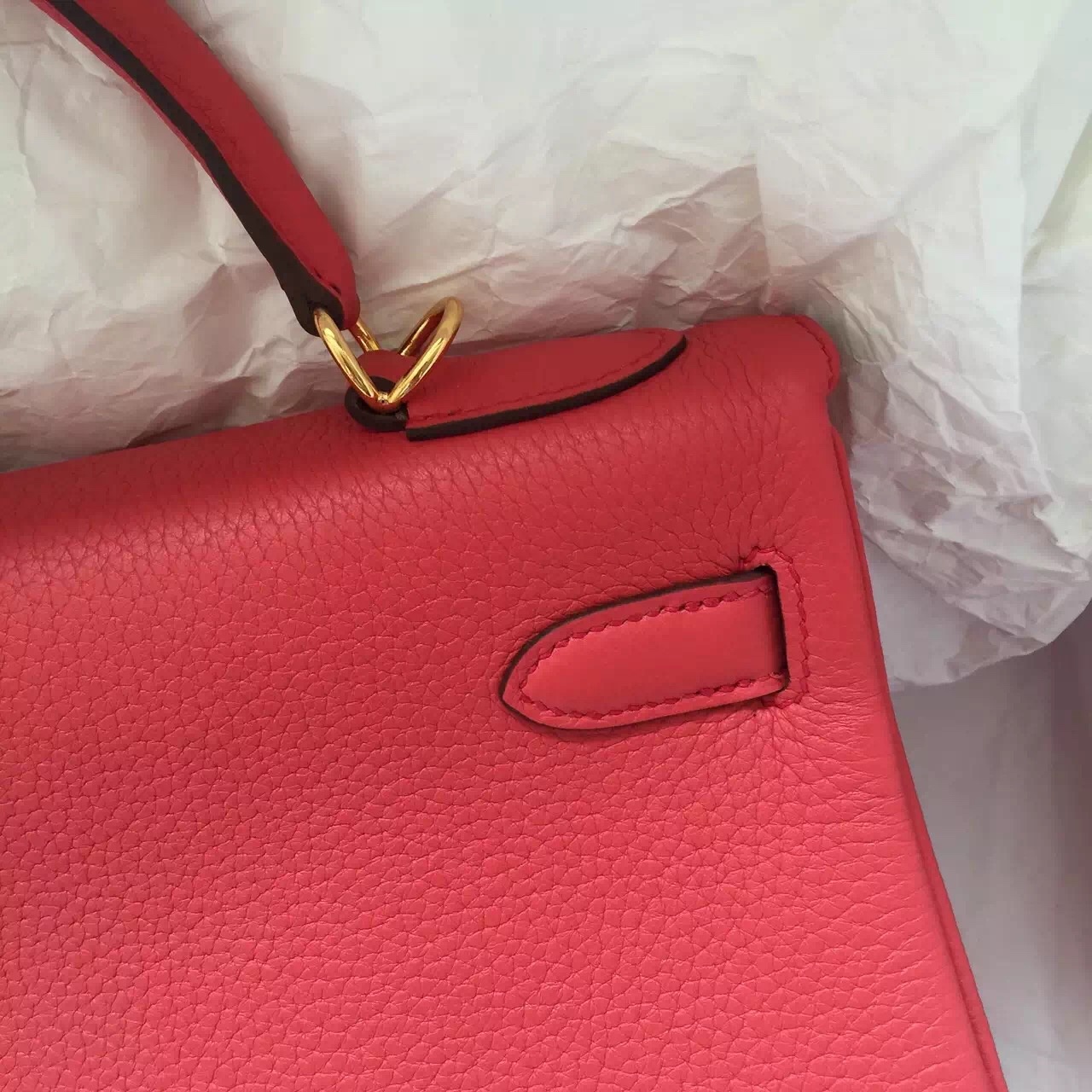 Hand Stitching Hermes Kelly Bag 32CM Retourne T5 Rose Jaipure Togo Leather Women&#8217;s Handbag