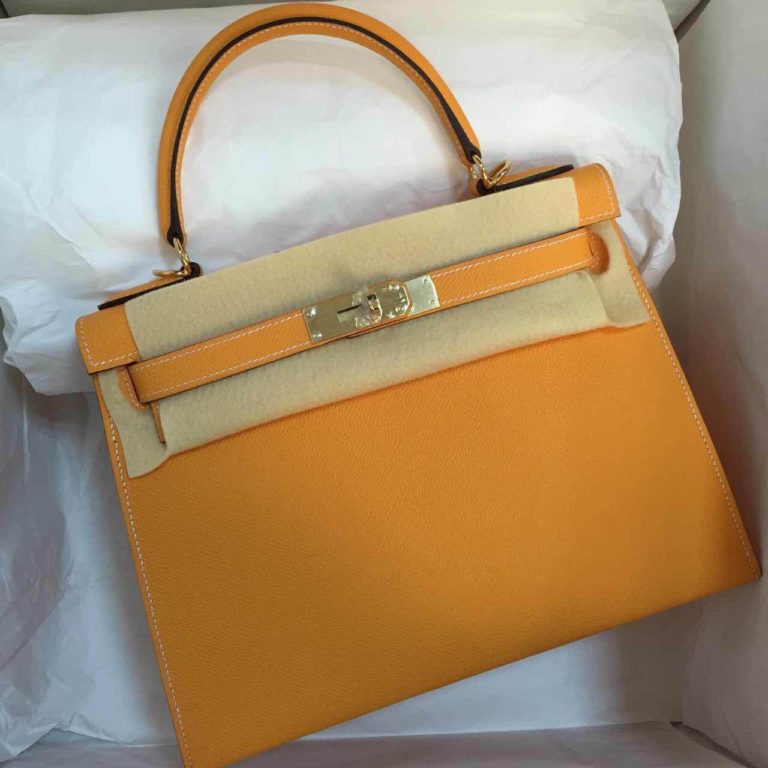 Hermes Kelly Bag Sellier 9V Sun Yellow Epsom Calfskin Leather Womens Tote & Shoulder Bag