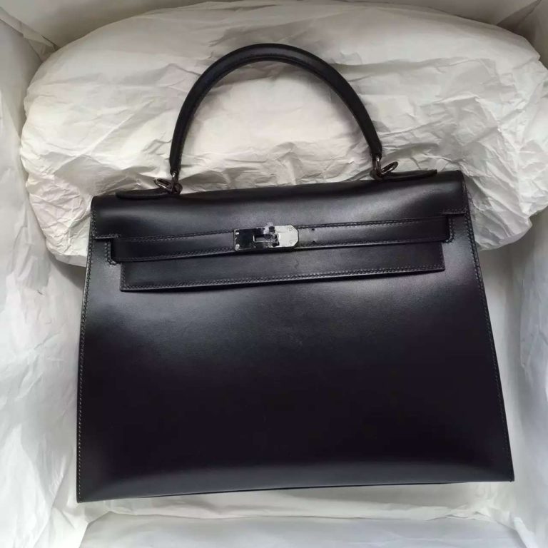 Hermes Kelly Bag  32CM Sellier Black Box Leather with Black Buckle