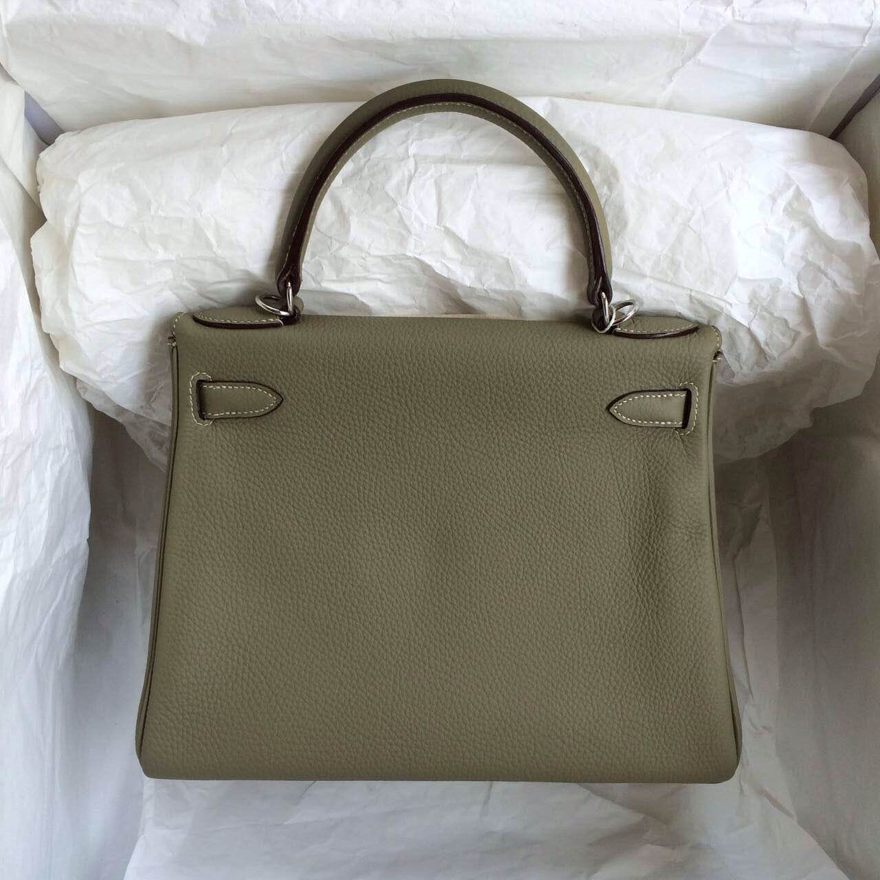 28cm Hermes Kelly Bag Retourne CK64 Celadon Color Togo Calfskin Leather Handbag
