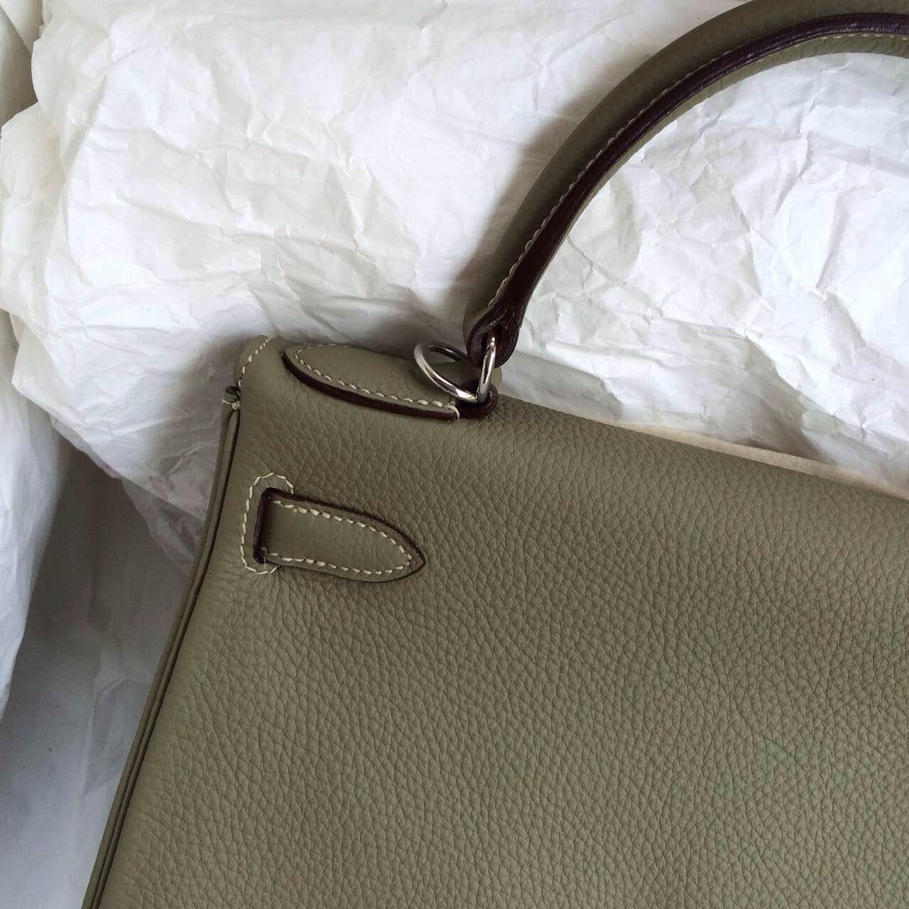 28cm Hermes Kelly Bag Retourne CK64 Celadon Color Togo Calfskin Leather Handbag