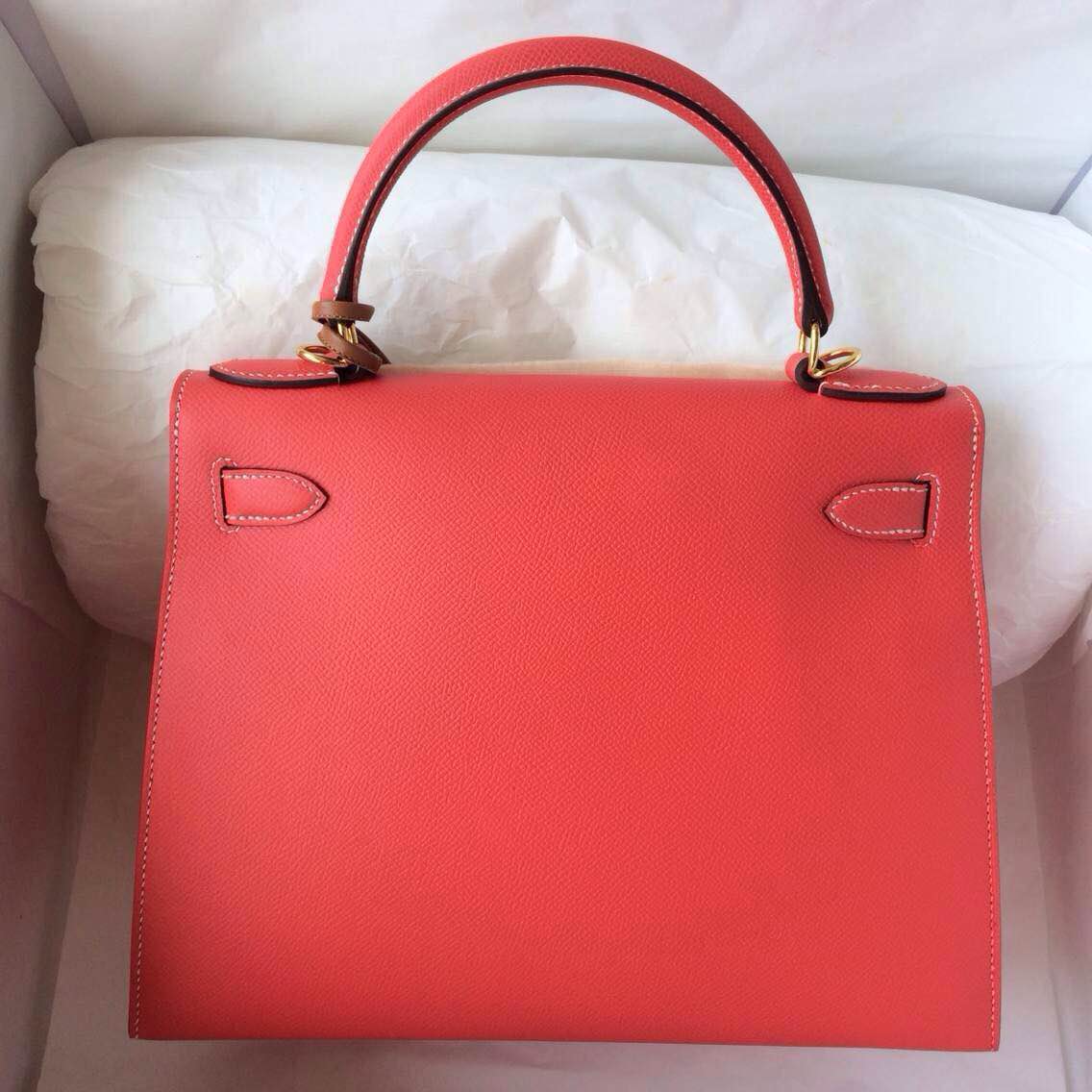 Hermes Kelly Bag Sellier T5 Rose Jaipure/Brown inner Epsom Leather Bag 28cm