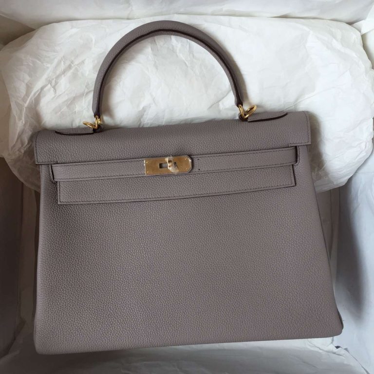 Hermes Kelly Bag  32CM Retourne Light Etain Grey Togo Leather Womens Handbag