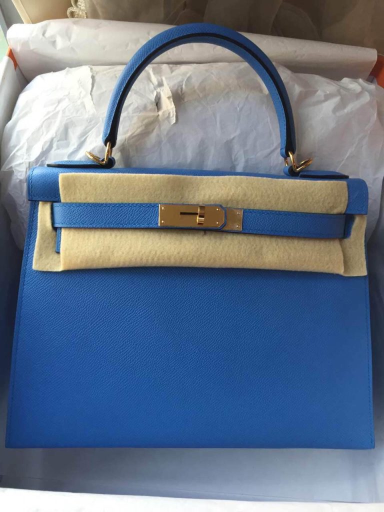 Hermes Kelly Bag Sellier 2T Blue Paradise Epsom Calfskin Leather Tote Bag