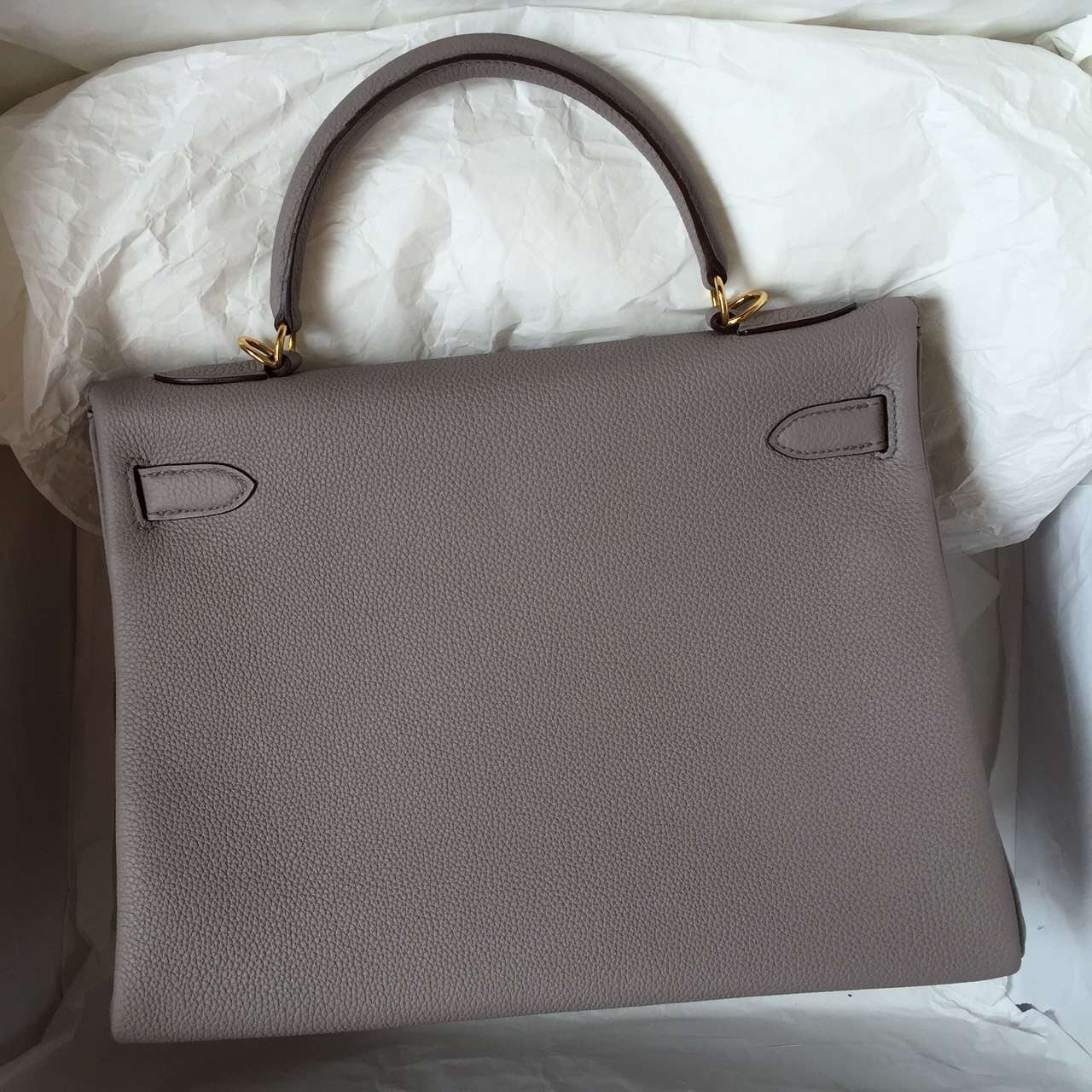 Hermes Kelly Bag 32CM Retourne Light Etain Grey Togo Leather Women&#8217;s Handbag