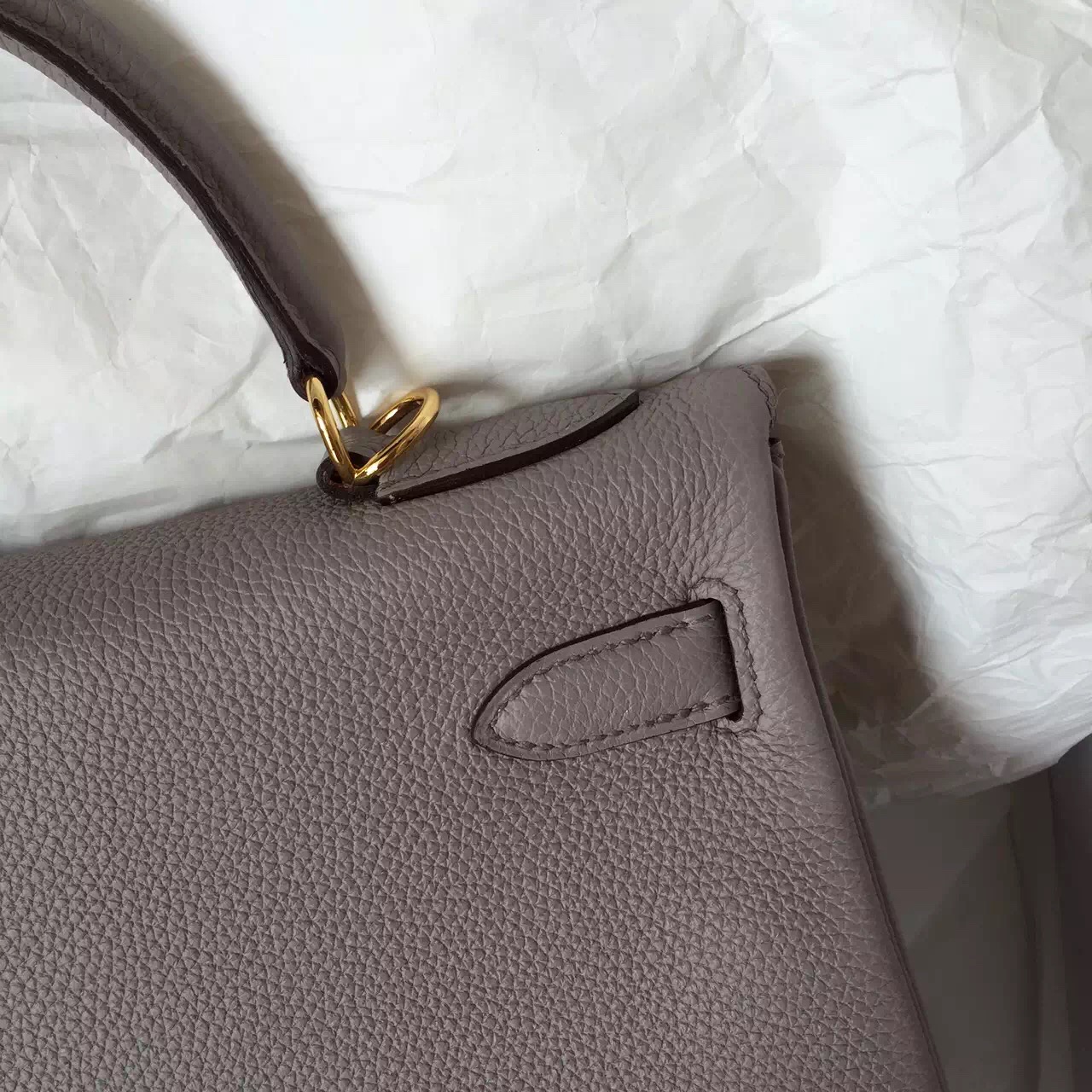 Hermes Kelly Bag 32CM Retourne Light Etain Grey Togo Leather Women&#8217;s Handbag