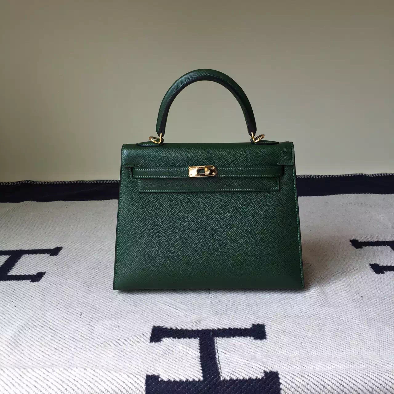 Elegant Women&#8217;s Bag Hermes 2Q English Green Epsom Leather Kelly25cm