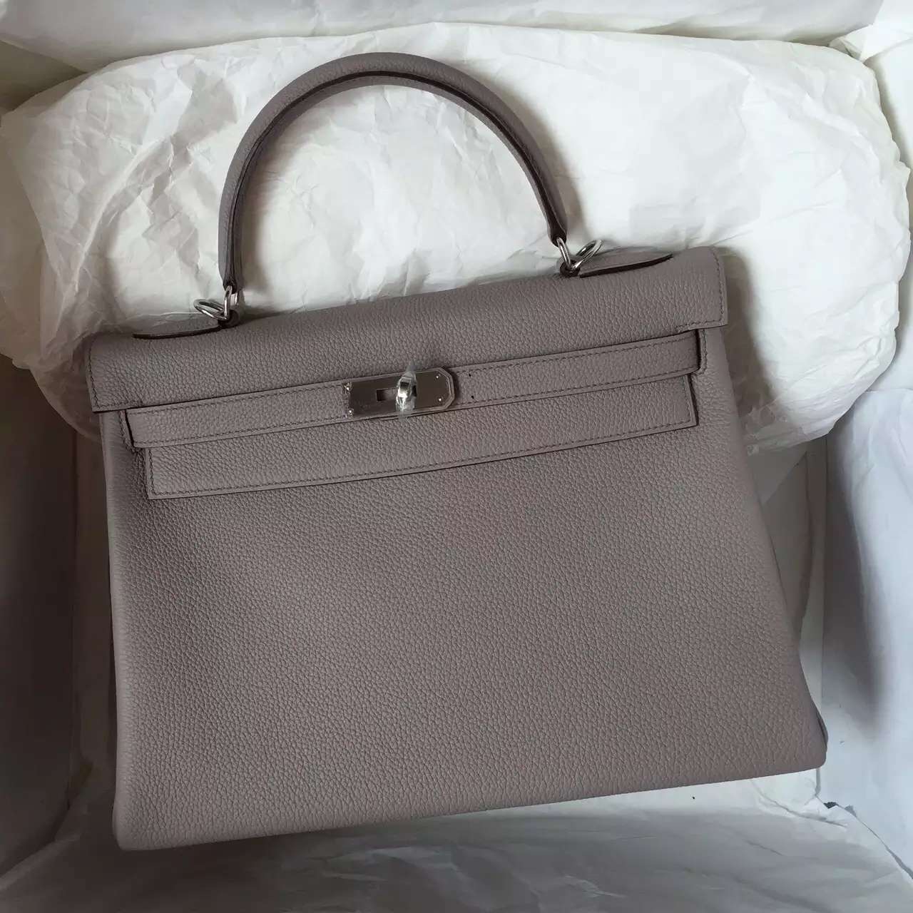 Hermes Kelly Bag 32CM Retourne Light Etain Grey Togo Leather Women’s Handbag