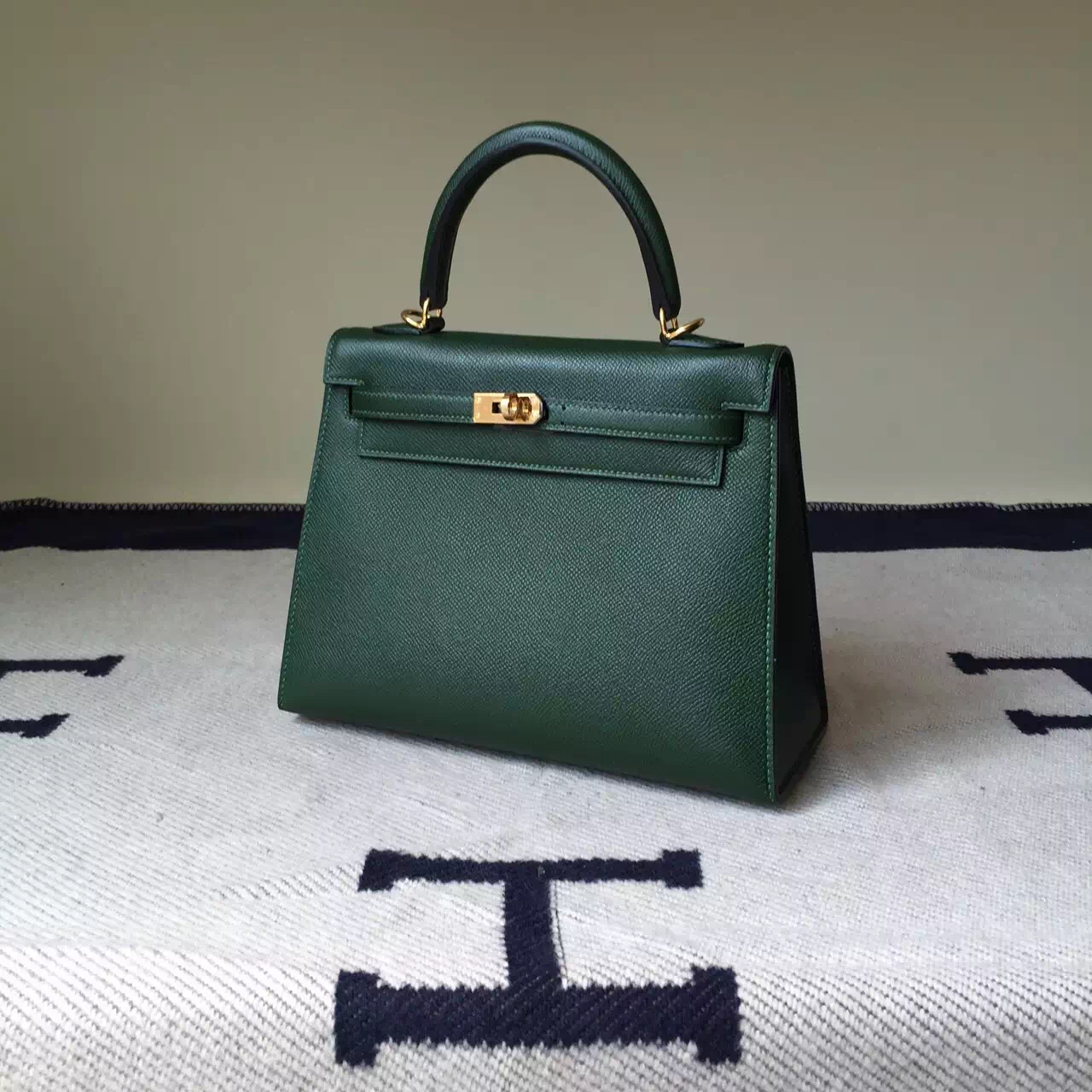 Elegant Women&#8217;s Bag Hermes 2Q English Green Epsom Leather Kelly25cm