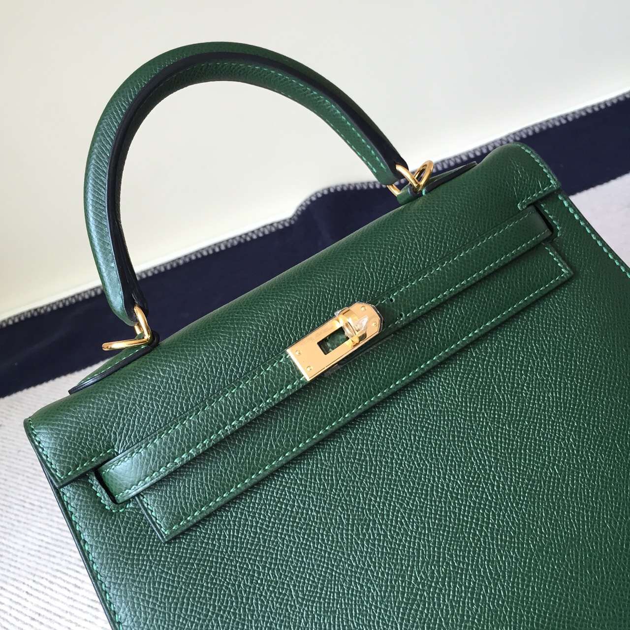 Elegant Women’s Bag Hermes 2Q English Green Epsom Leather Kelly25cm