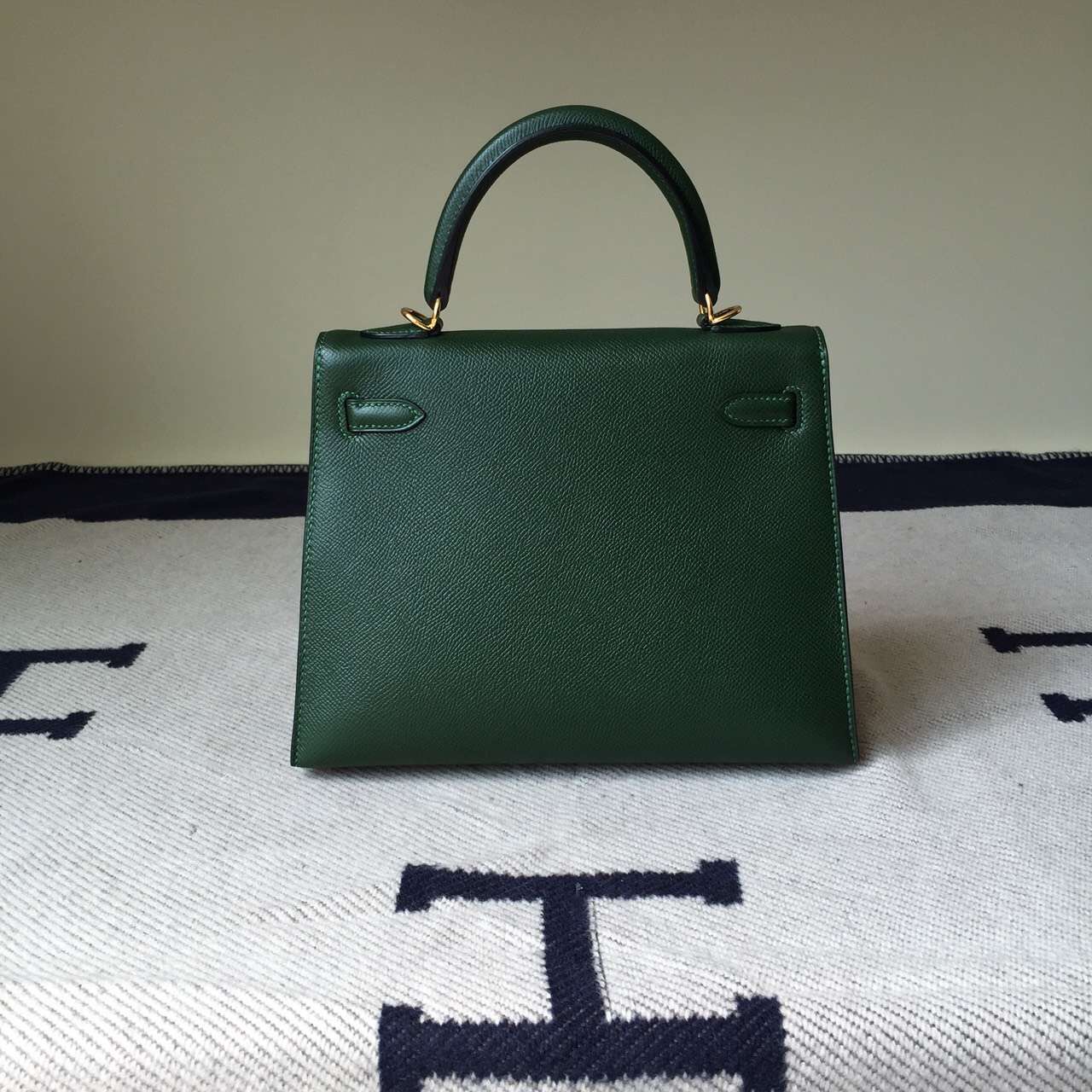 Elegant Women’s Bag Hermes 2Q English Green Epsom Leather Kelly25cm