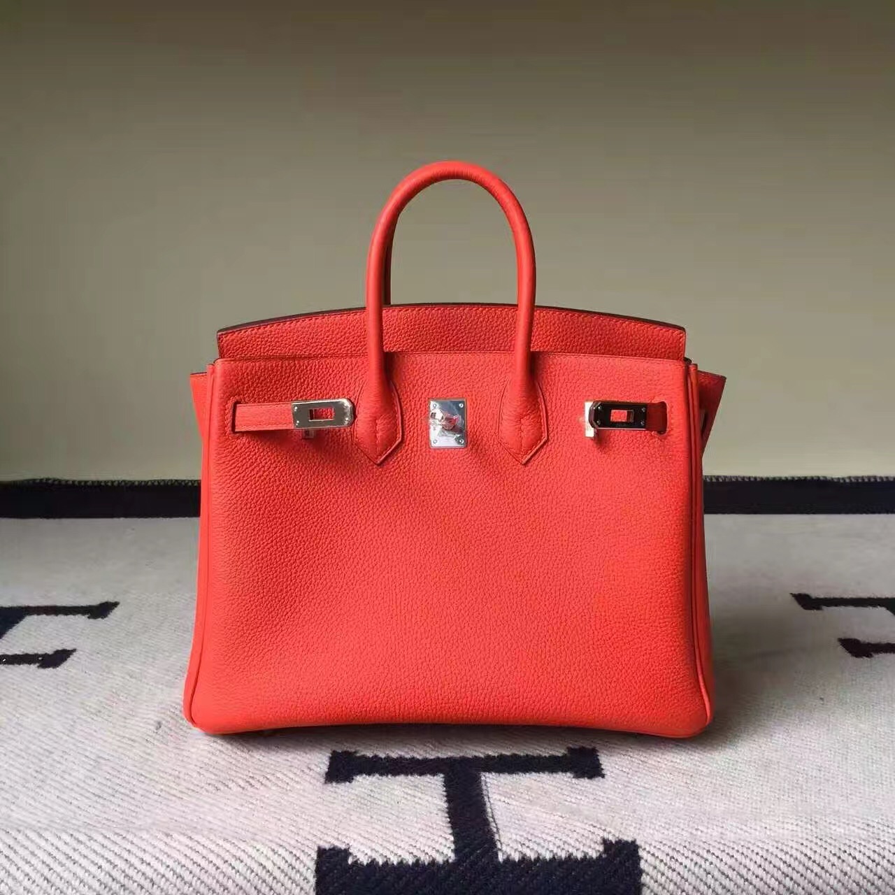 Cheap Hermes 9T Flame Red Togo Calfskin Leather Birkin Bag 25cm