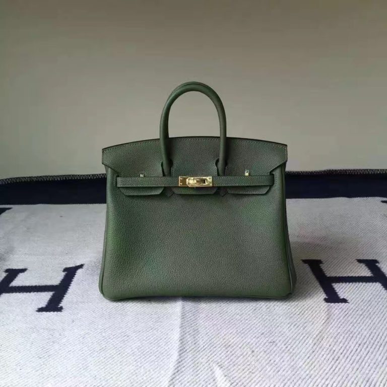 On Hermes V6 Canopee Green Togo Calfskin Leather Birkin 25cm Bag