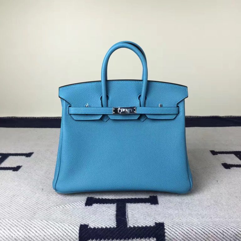 Hermes 7B Turquoise Blue Togo Leather Birkin 25cm Handbag