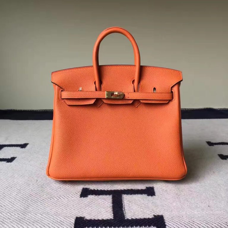 Hermes Website Togo Calfskin Leather Hermes Birkin 25cm Bag in CK93 Orange