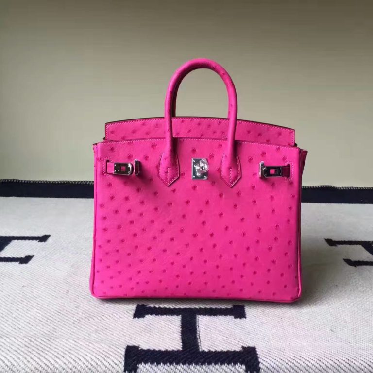 Hermes Pink KK Ostrich Leather Birkin Bag 25cm Silver Hardware