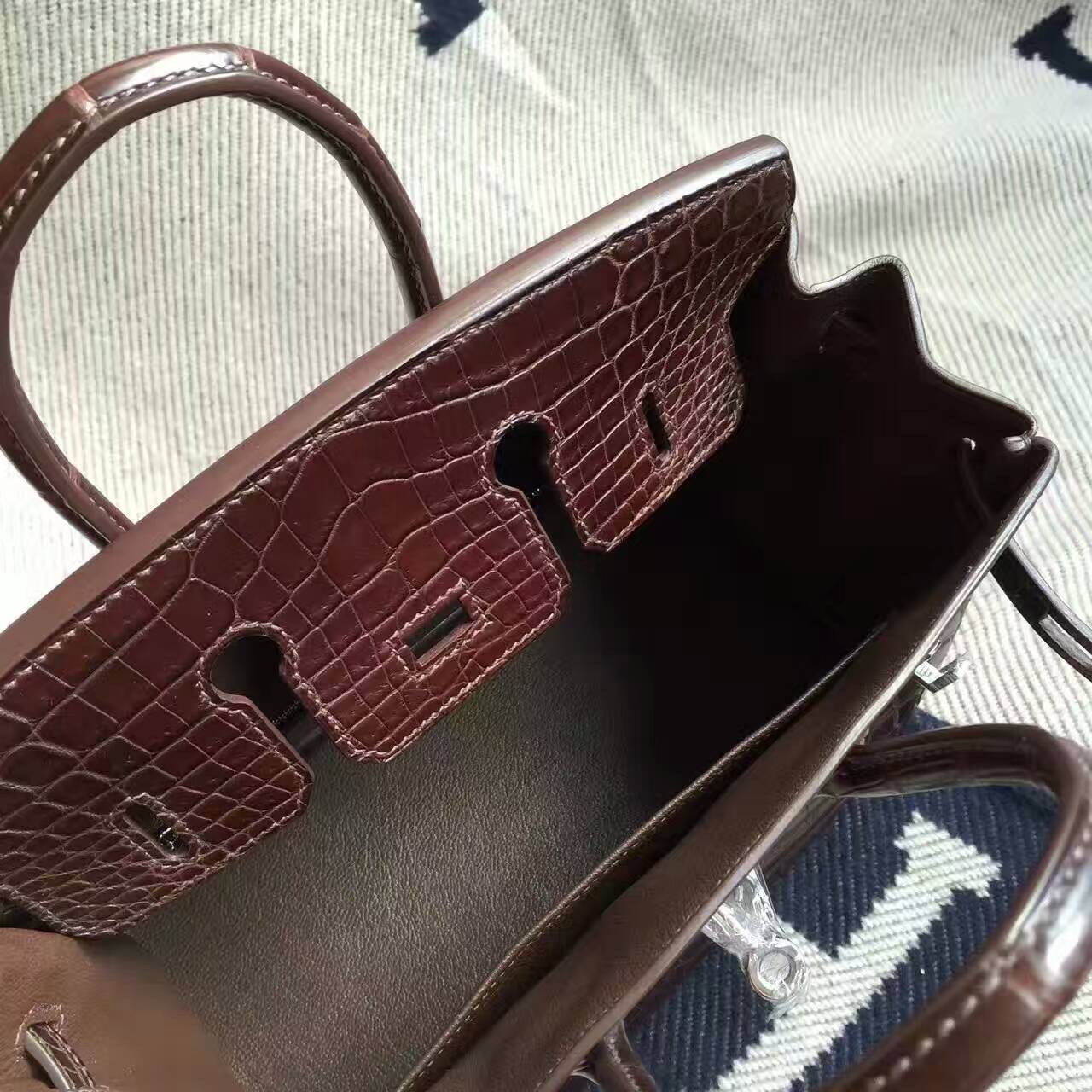 Sale Hermes Crocodile Matt Leather Birkin Bag 25cm in Chocolate Color