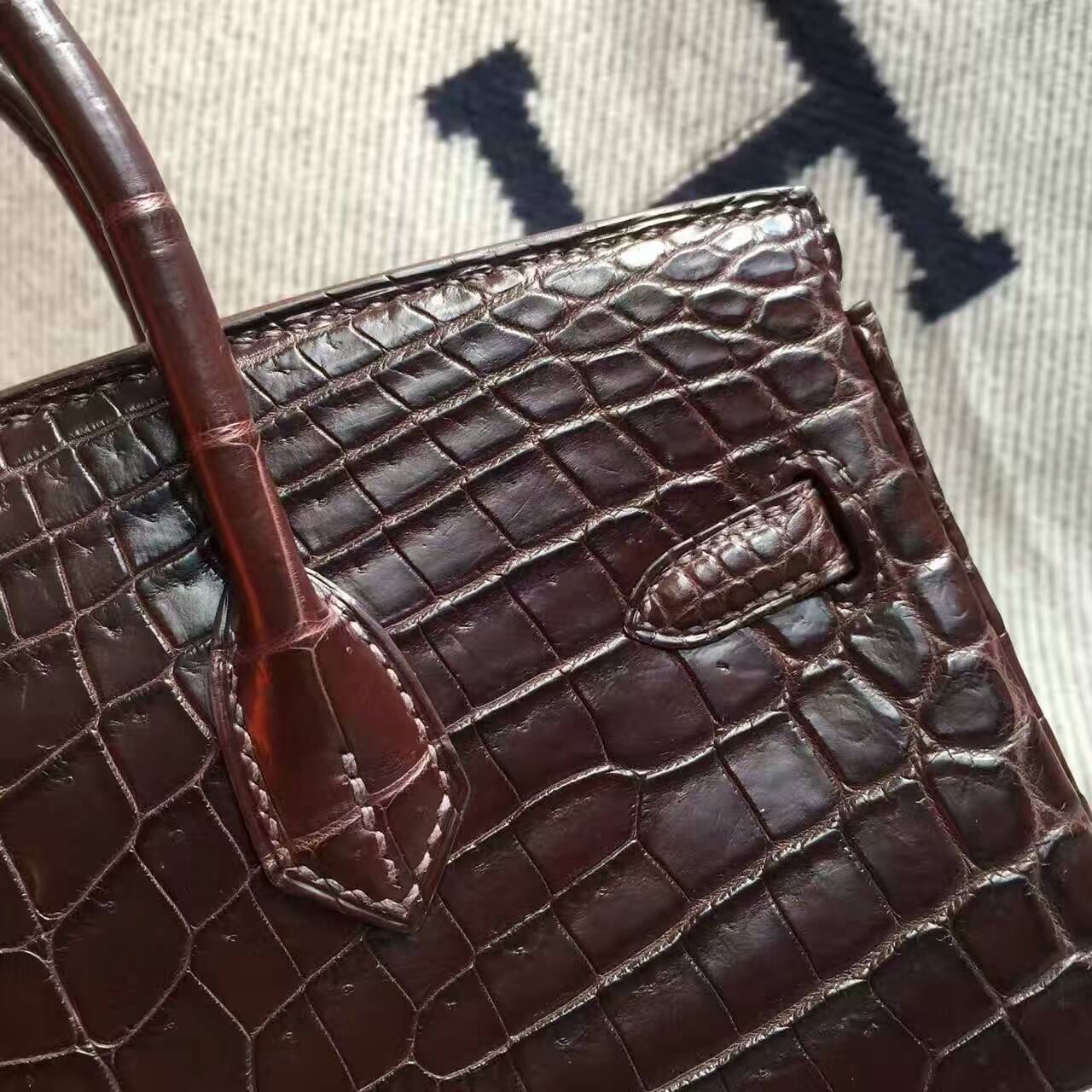 Sale Hermes Crocodile Matt Leather Birkin Bag 25cm in Chocolate Color