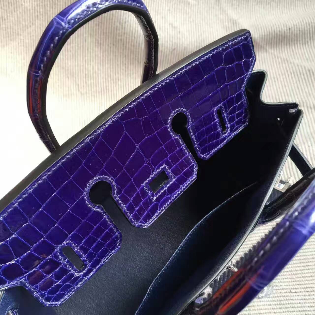 Wholesale Hermes 7T Blue Electric Crocodile Shiny Leather Birkin Bag 25cm