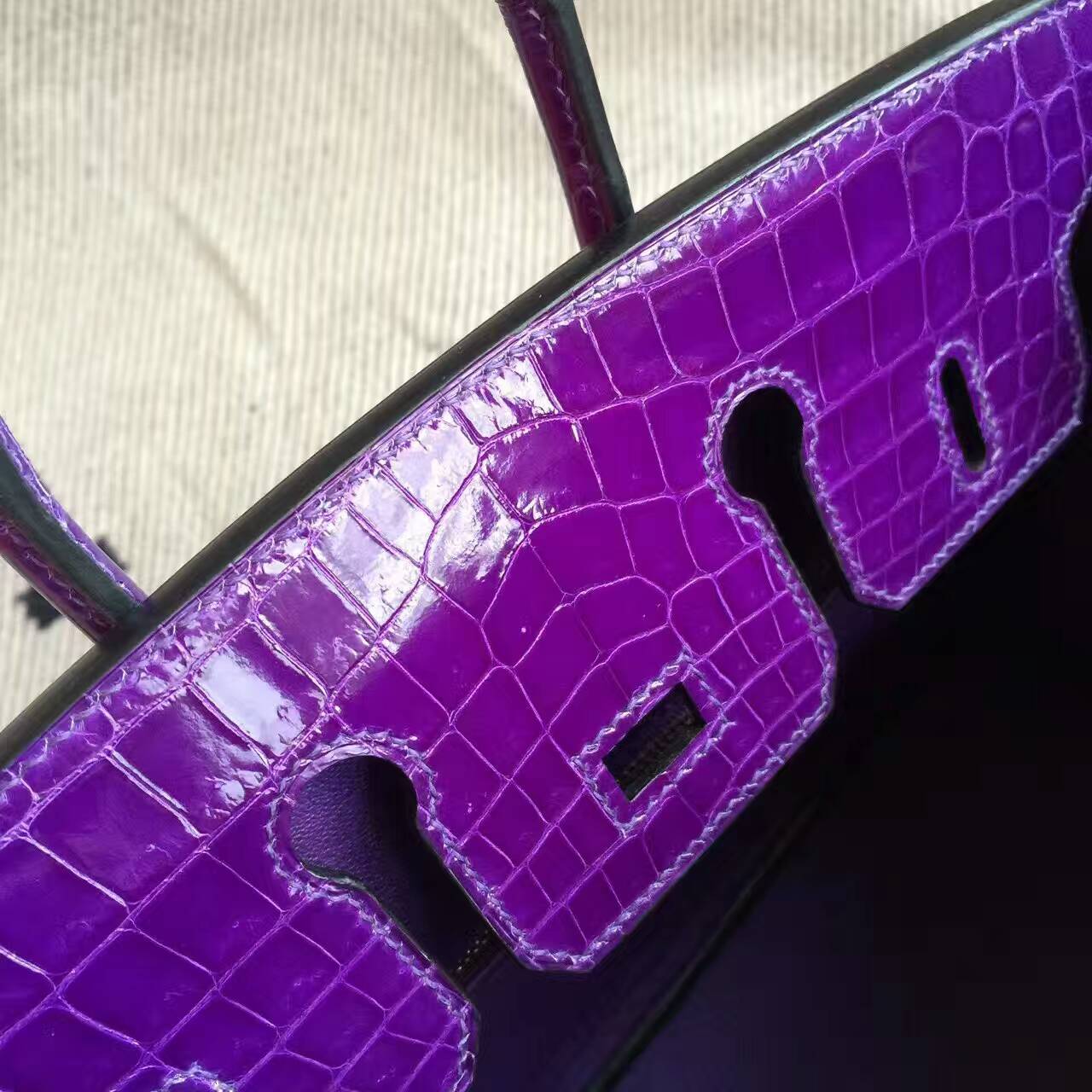 Discount Hermes Crocodile Shiny Leather Birkin Bag 25cm in 5L Ultraviolet