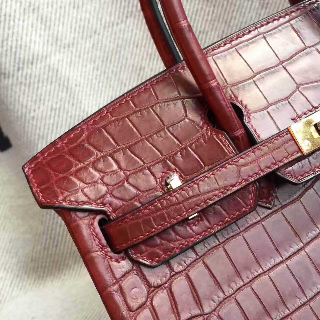 Hand Stitching Hermes CK55 Rouge Hermes Crocodile Matt Leather Birkin Bag 25cm
