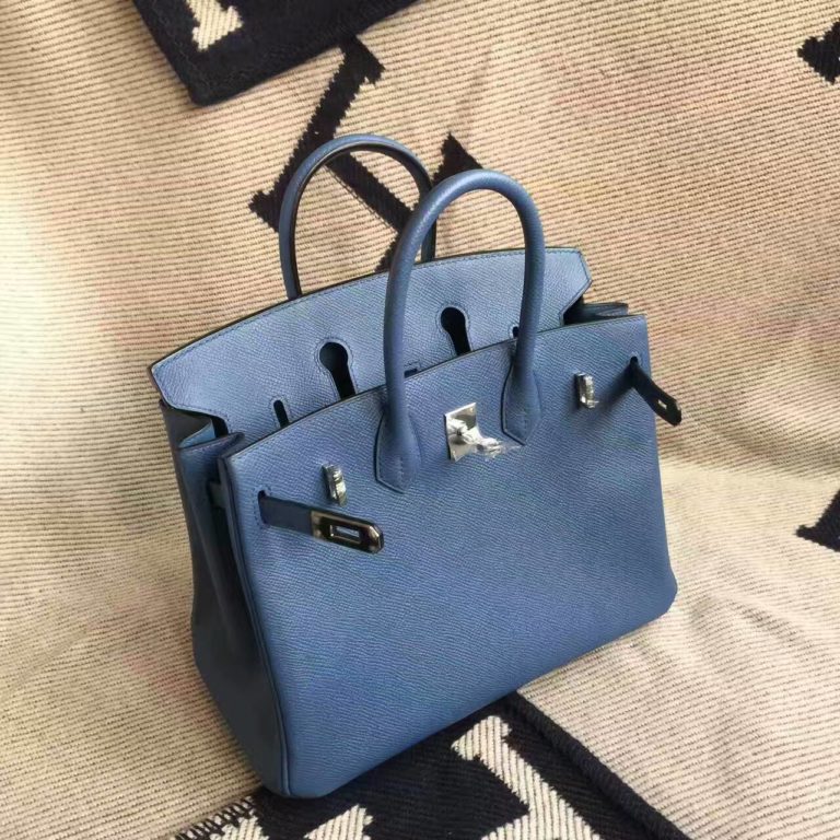 Hermes R2 Agate Blue Epsom Calfskin Leather Birkin Bag  25cm