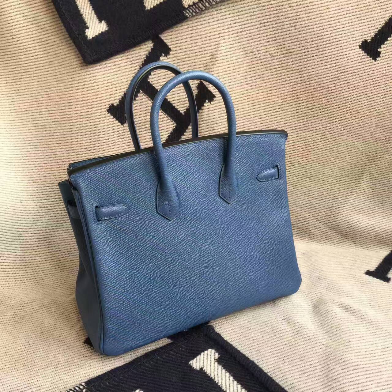 Wholesale Hermes R2 Agate Blue Epsom Calfskin Leather Birkin Bag 25cm