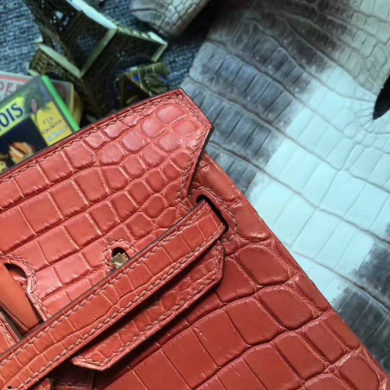 Wholesale Hermes Birkin Bag 25cm in Salmon Red Crocodile Matt Leather