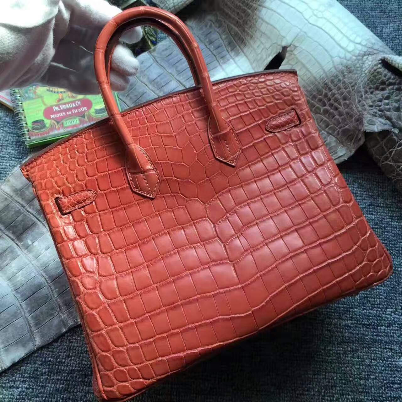 Wholesale Hermes Birkin Bag 25cm in Salmon Red Crocodile Matt Leather