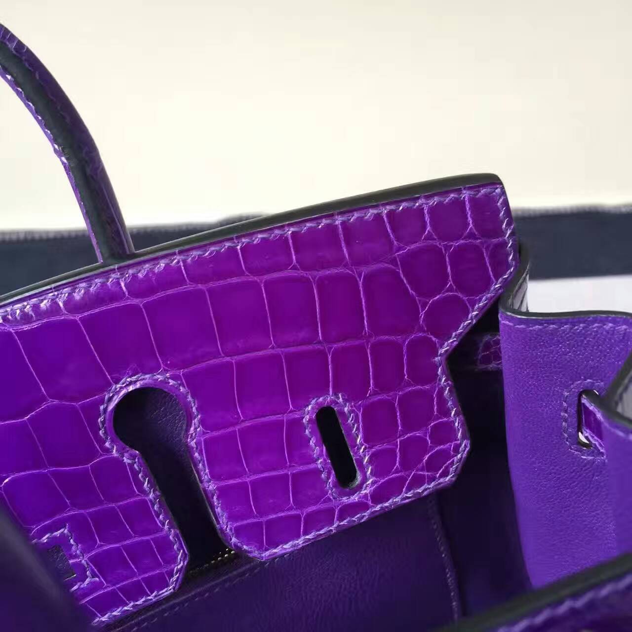 New Arrival Hermes Crocodile Shiny Leather Birkin Bag 25cm in 5L Ultraviolet