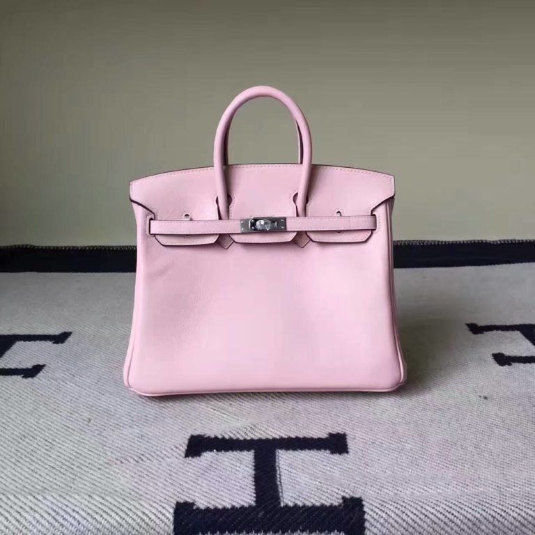 Hermes 3Q Rose Sakura  Swift Leather Birkin Bag  25cm