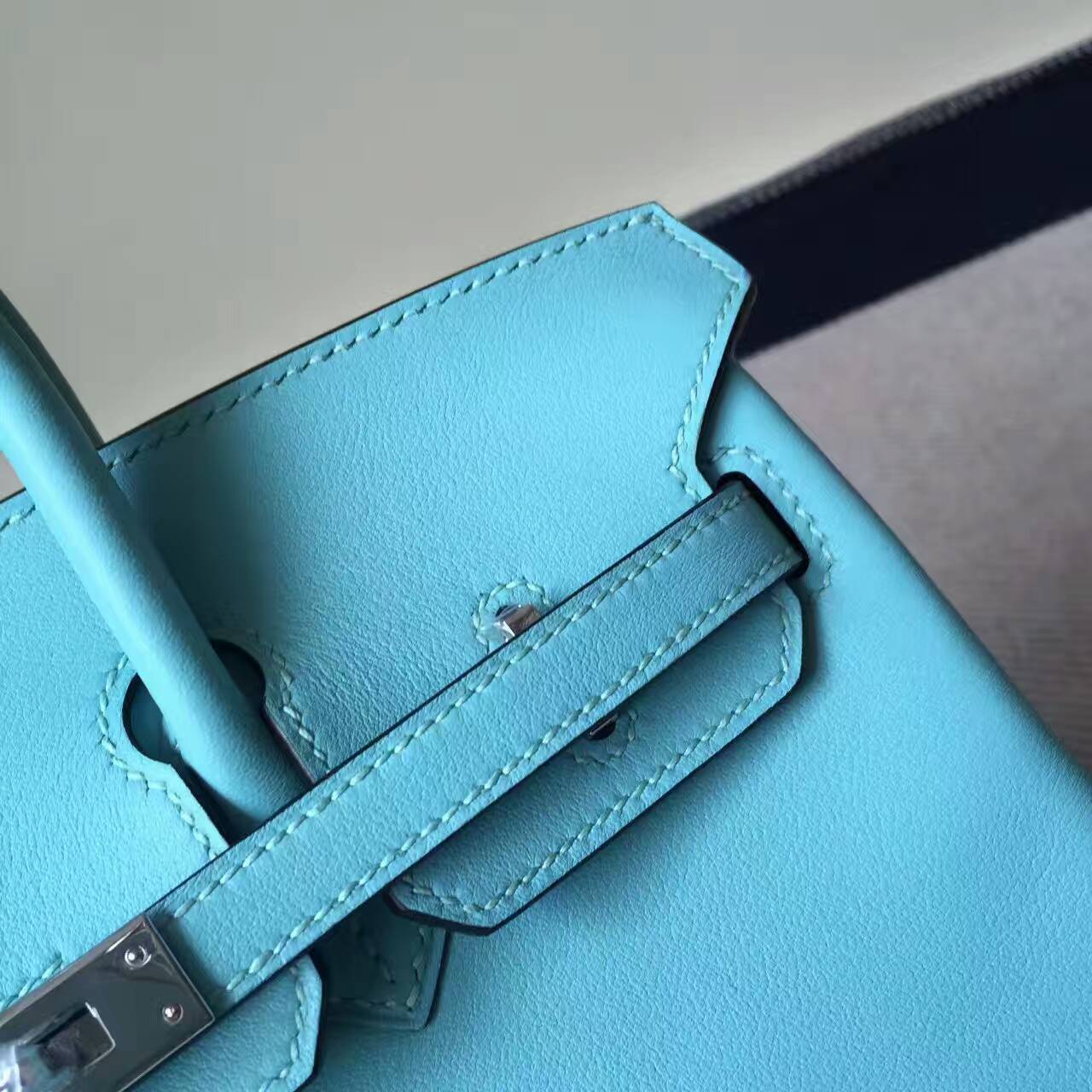 Hand Stitching Hermes Swift Leather Birkin25cm Bag in 3P Blue Attol