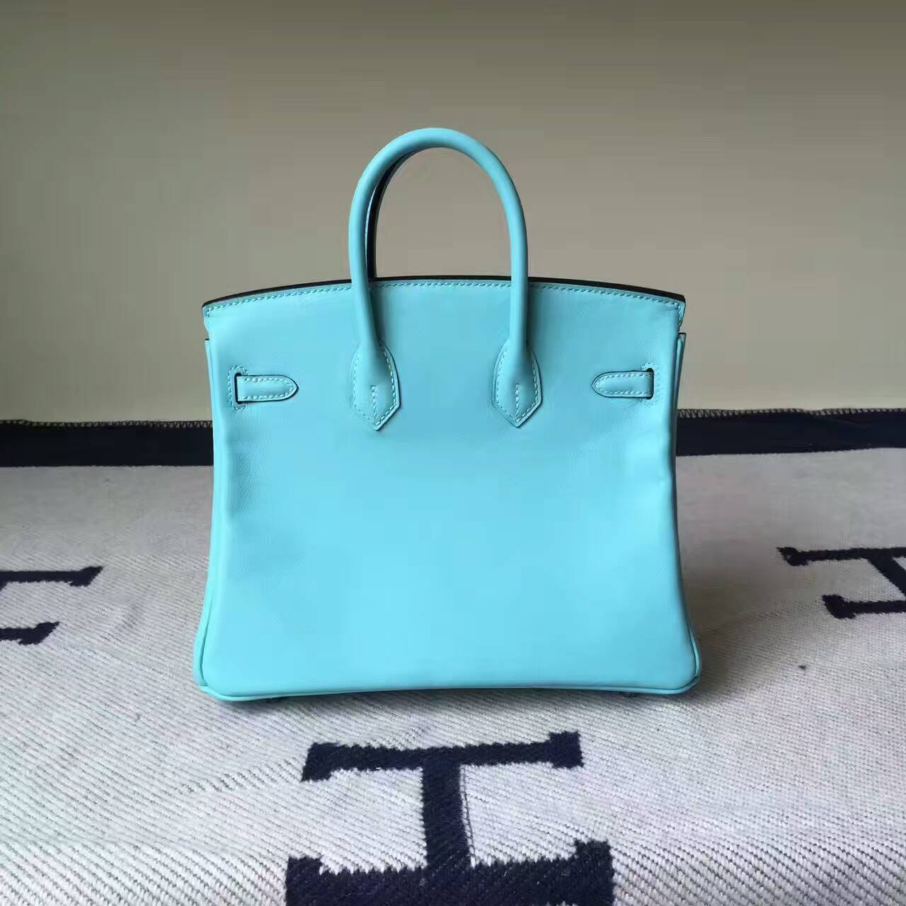 Hand Stitching Hermes Swift Leather Birkin25cm Bag in 3P Blue Attol