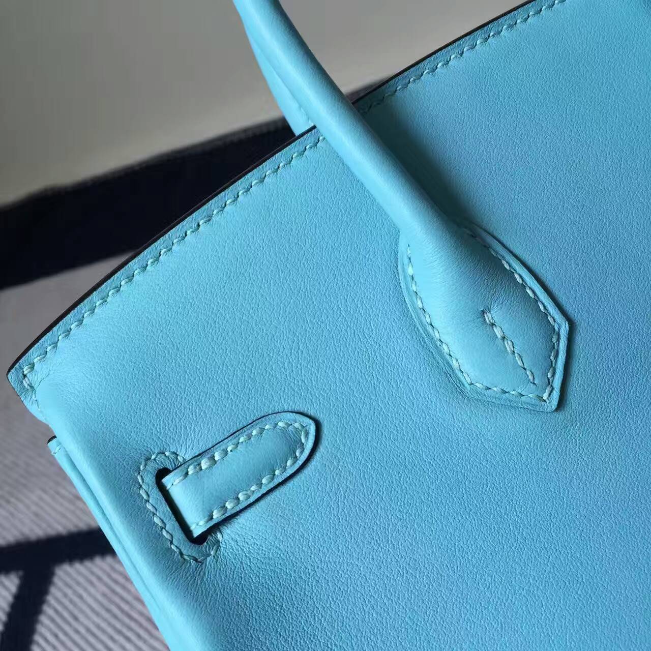 Hand Stitching Hermes Swift Leather Birkin25cm Bag in 3P Blue Attol