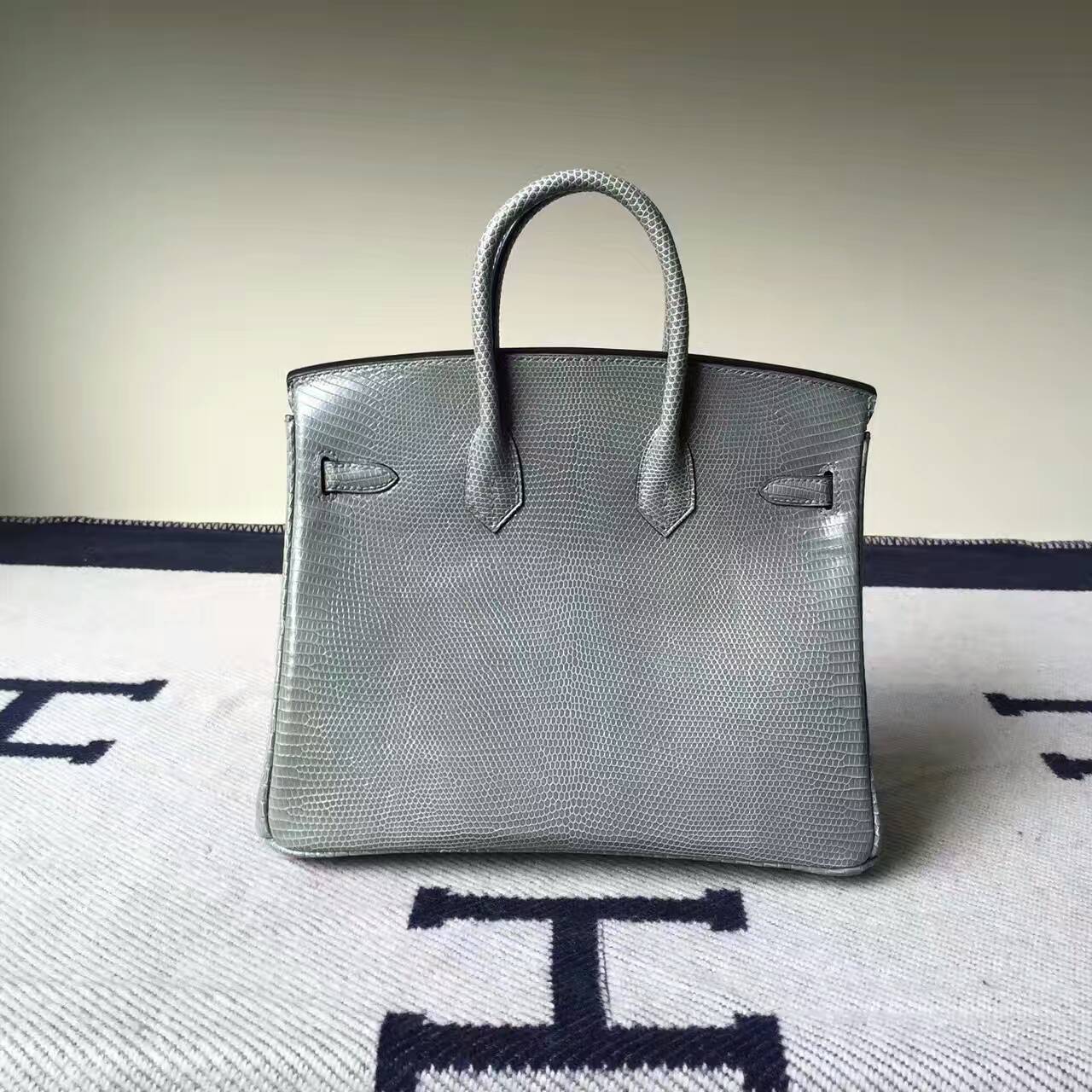 Discount Hermes C81 Gris Tourterelle Lizard Shiny Leather Birkin Bag 25cm