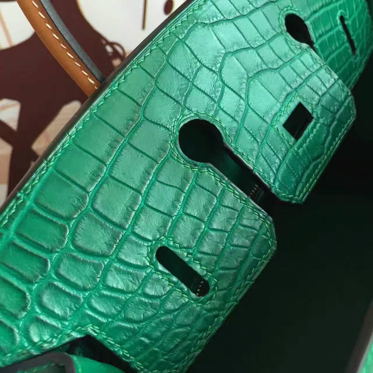 Wholesale Hermes Birkin25cm 1T Vert Tipien Crocodile Matt Leather &#038; Brown Box Leather