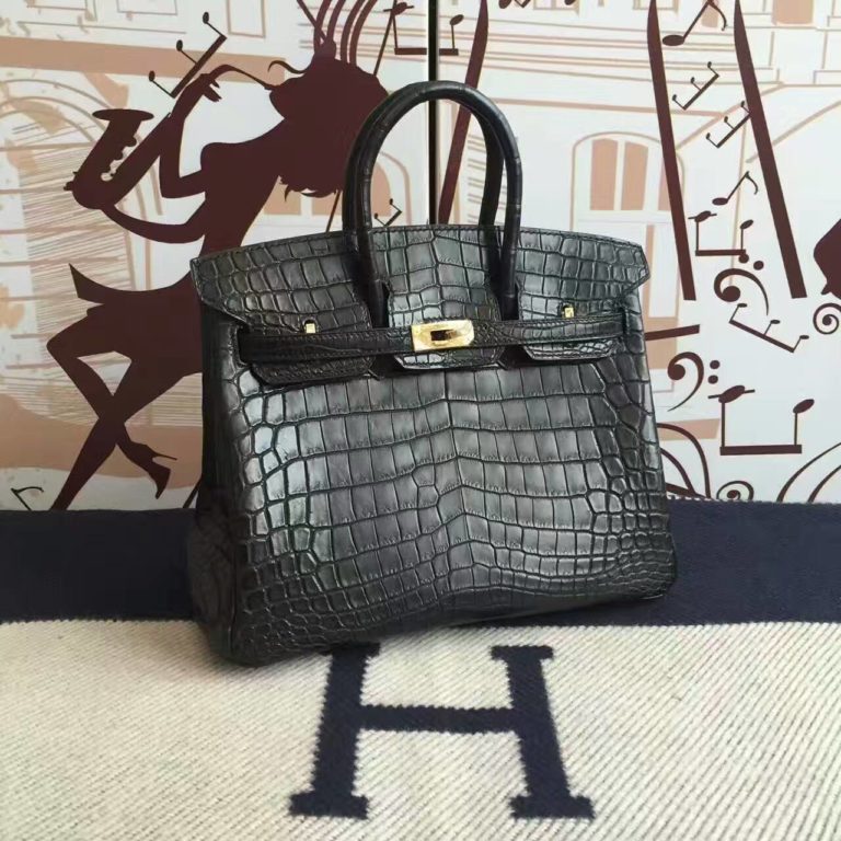 Hermes CK89 Black Crocodile Matt Leather Birkin Bag  25cm