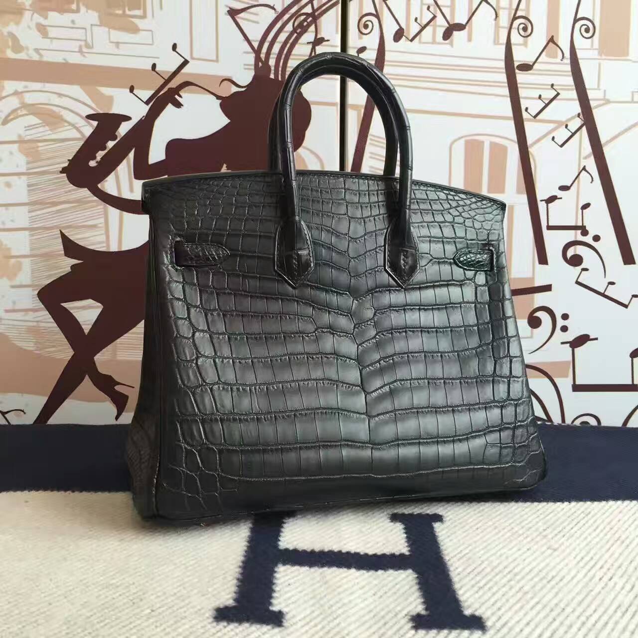 Wholesale Hermes CK89 Black Crocodile Matt Leather Birkin Bag 25cm