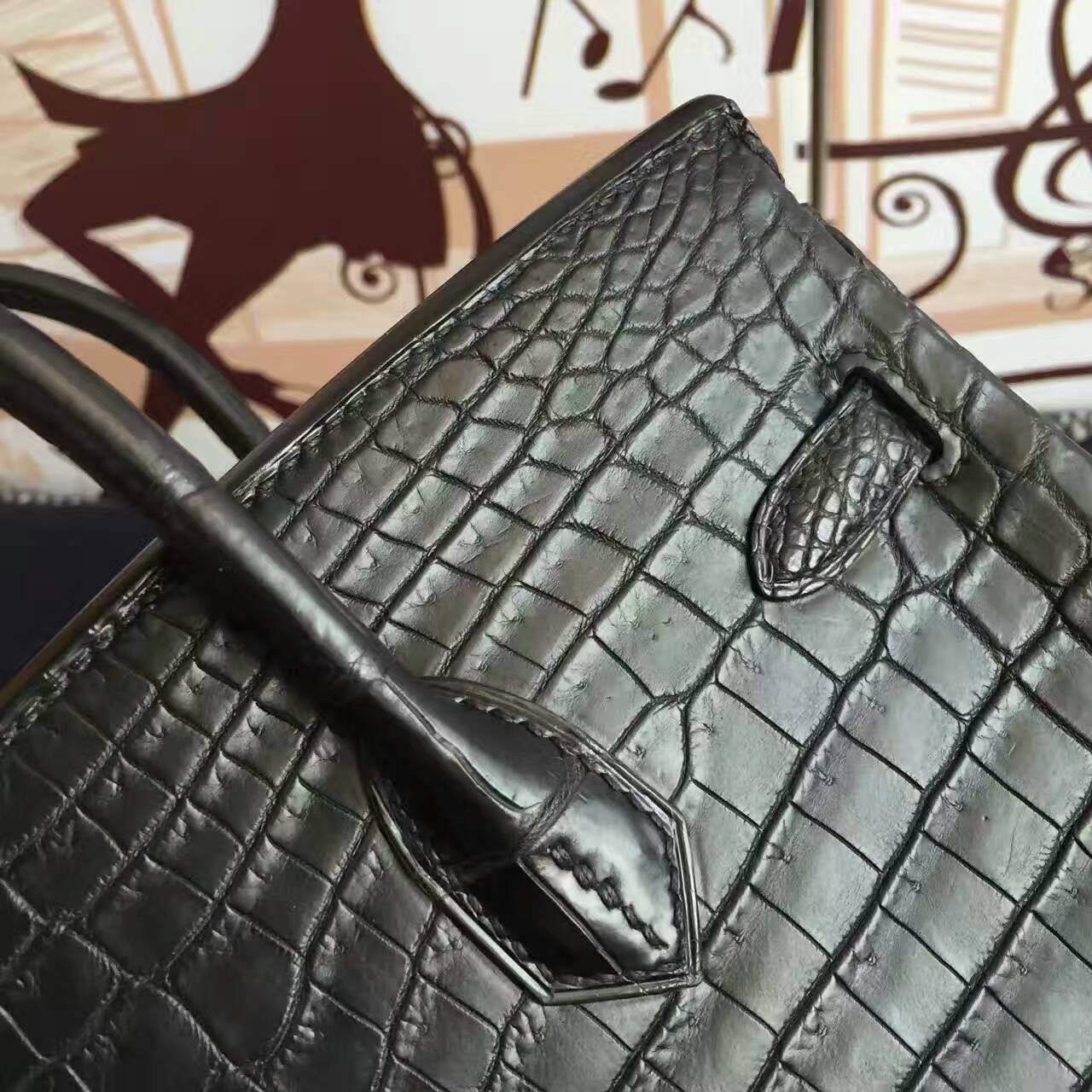 Wholesale Hermes CK89 Black Crocodile Matt Leather Birkin Bag 25cm