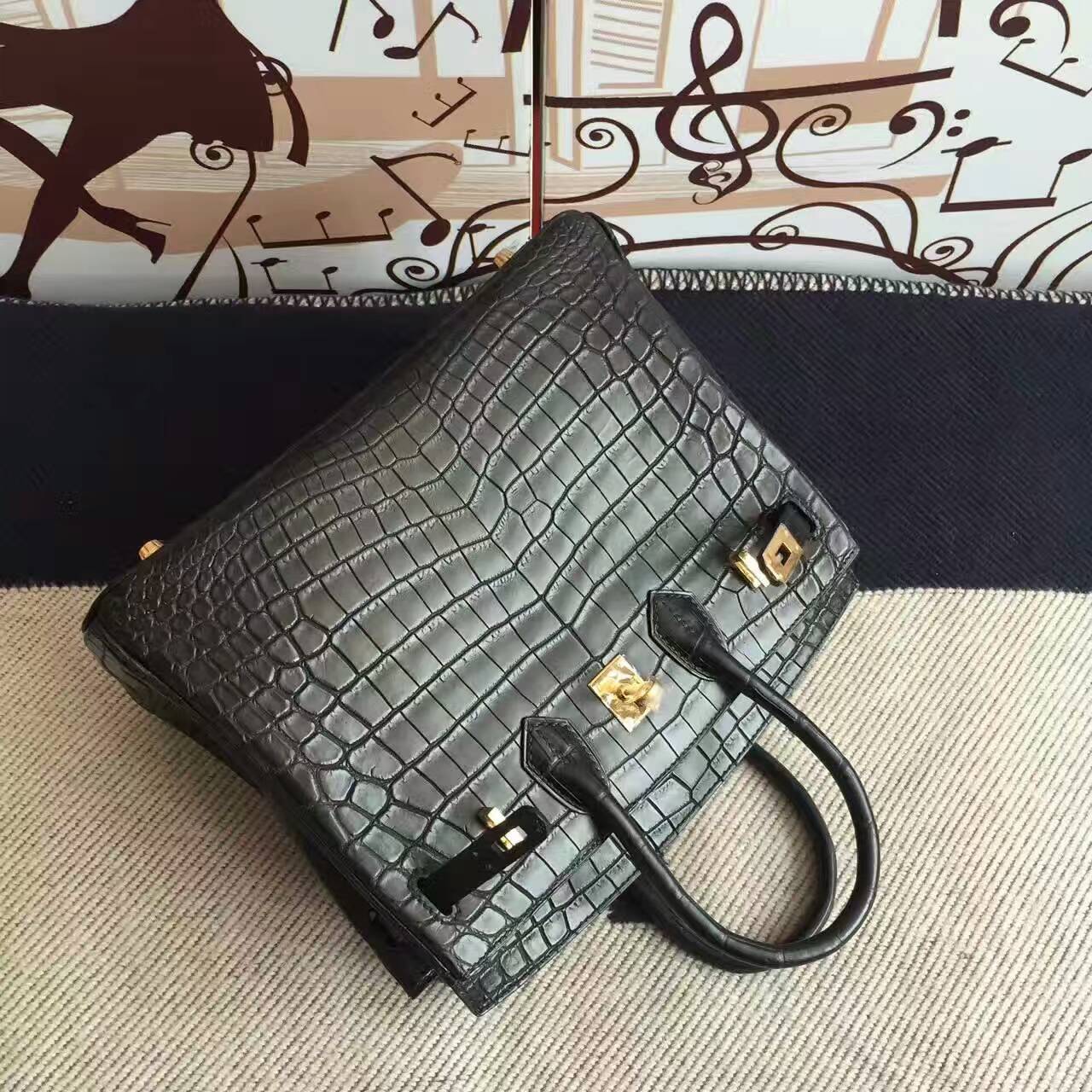 Wholesale Hermes CK89 Black Crocodile Matt Leather Birkin Bag 25cm