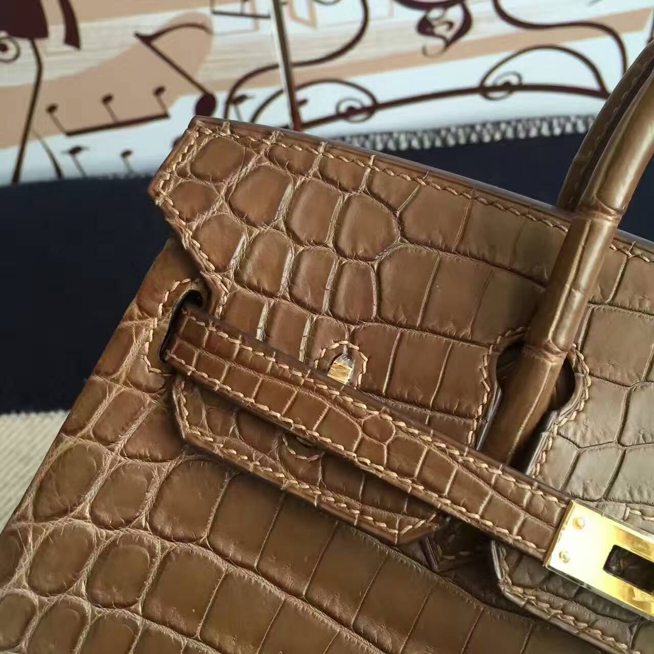 Sale Hermes Crocodile Matt Leather Birkin Bag25cm in Gold Color
