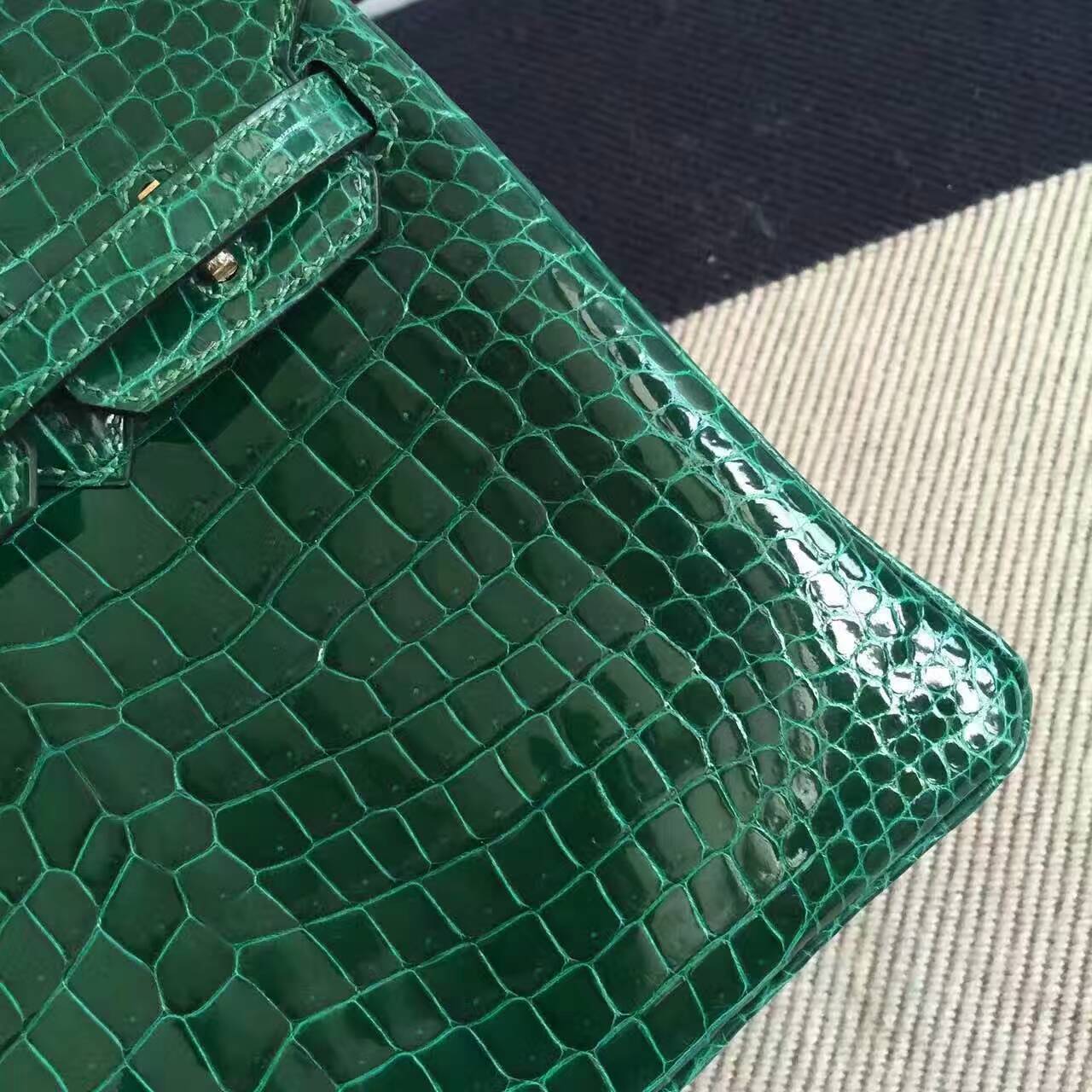 Luxury Hermes CK67 Vert Fonce Crocodile Shiny Leather Birkin Bag 25cm