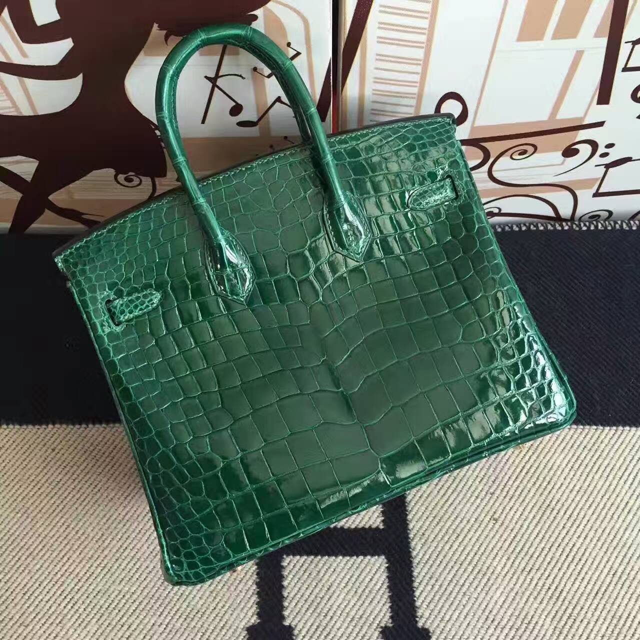 Luxury Hermes CK67 Vert Fonce Crocodile Shiny Leather Birkin Bag 25cm