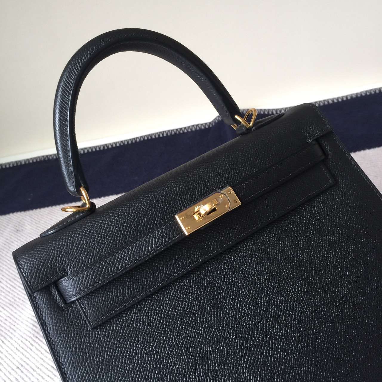 Fashion Hermes CK89 Black Epsom Leather Kelly Bag 25cm