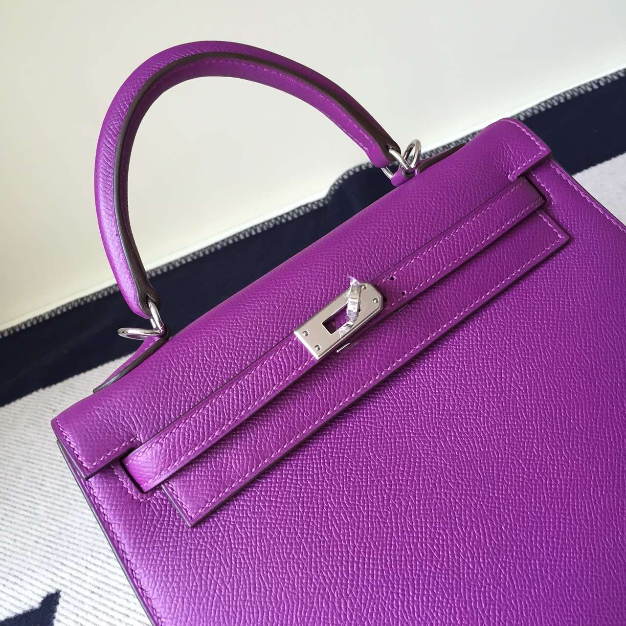 Cheap Hermes Kelly Bag 25cm P9 Anemone Purple Epsom Calfskin Leather